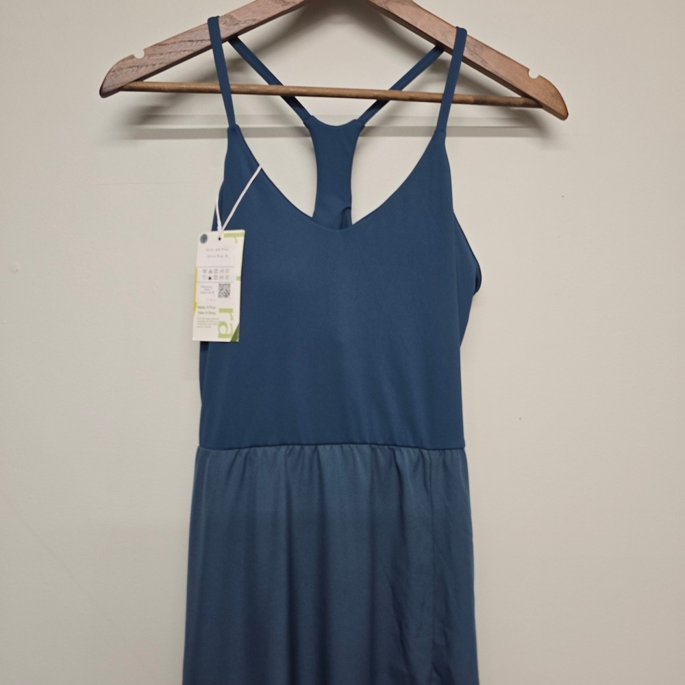 Halara Everyday Midi Chill Dress La Land Womens Medium Blue Nylon Slit Racerback - Picture 3 of 13
